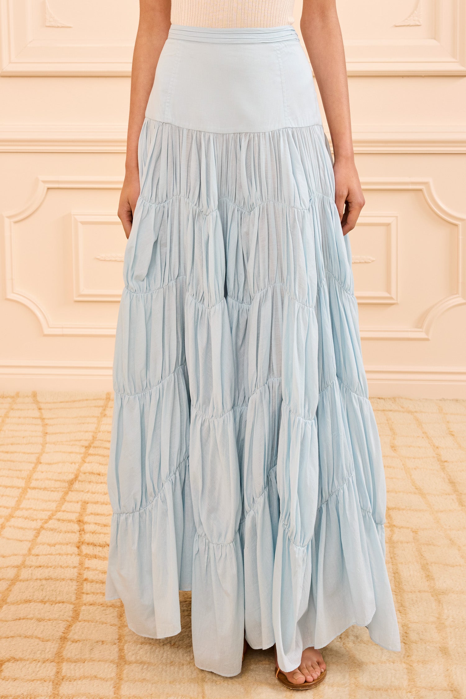 Davina Drop Tiered Skirt - Adriatic Blue Cotton Tiered Maxi Skirt
