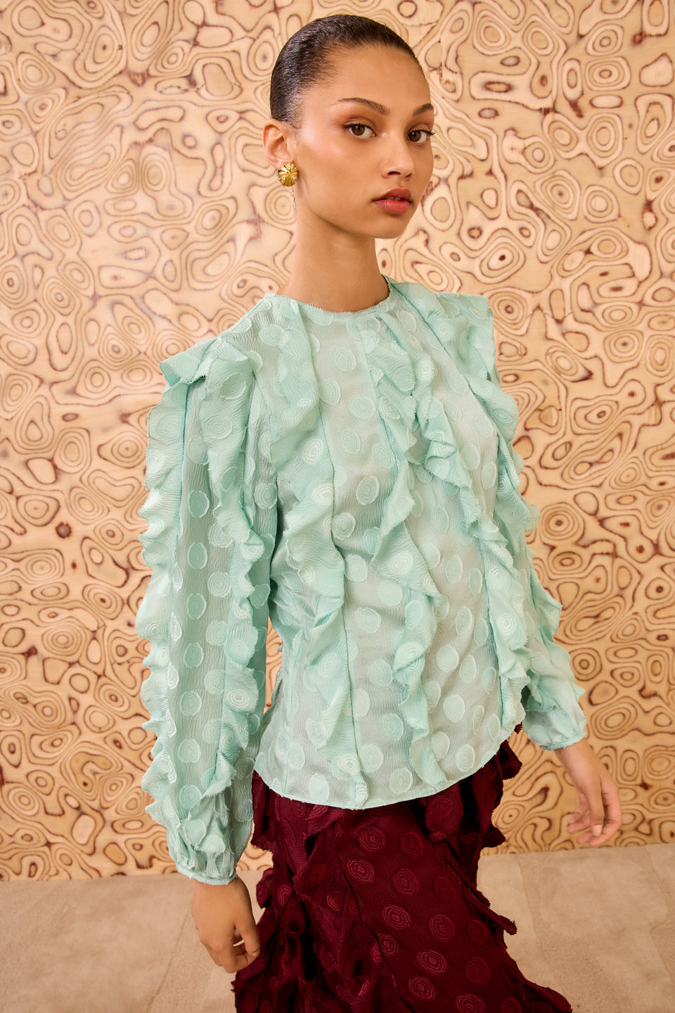 Della Cascading Ruffle Blouse - Beryl