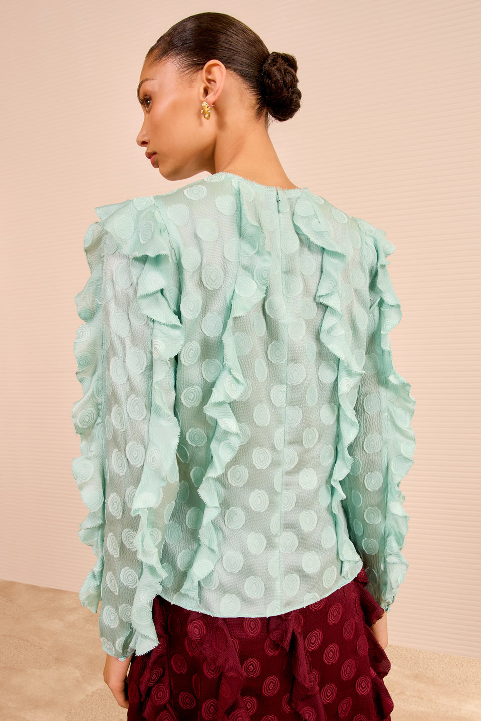 Della Cascading Ruffle Blouse - Beryl