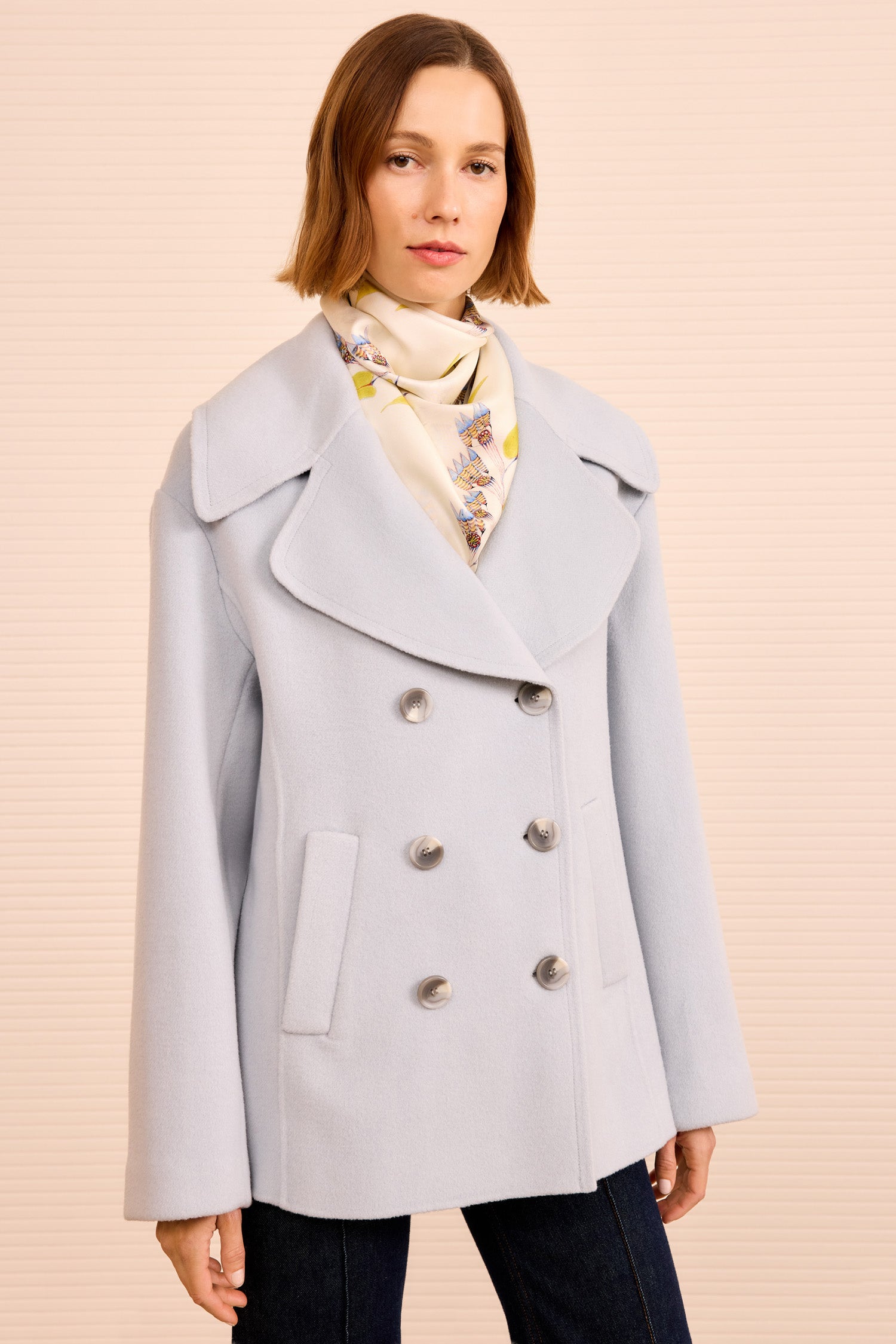 Diana Wool Peacoat - Slate Double Breasted Cropped Coat - Ulla Johnson
