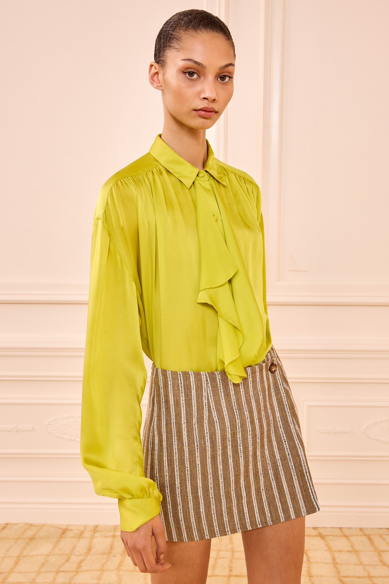 Doria Mini Skirt - Linum Striped Tailored Wrap Skirt - Ulla Johnson