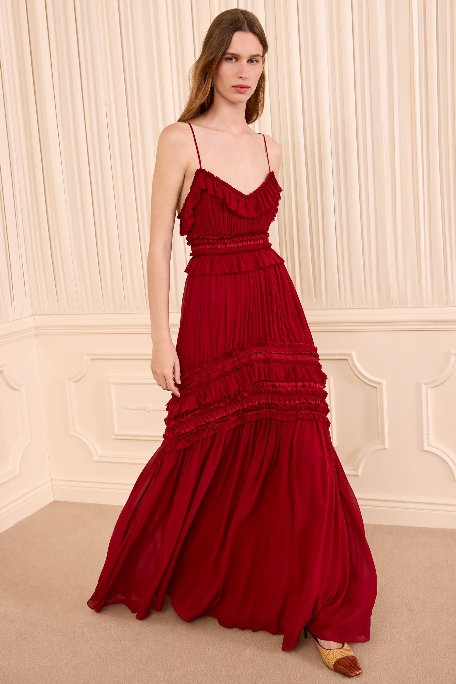 Dorothea Sleeveless Silk Gown Cerise