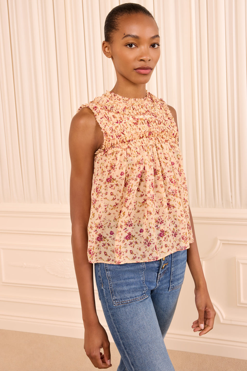 Effie Sleeveless Silk Top - Blush Mille Fleur