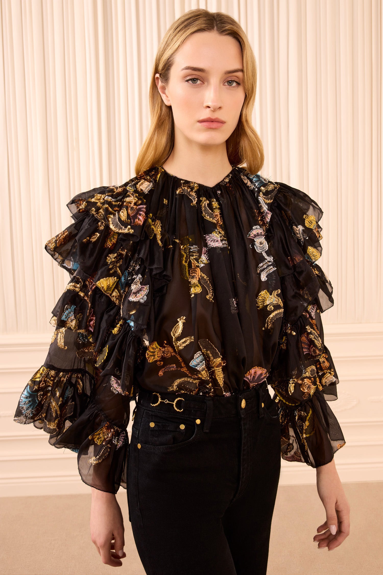 Elice Ruffled Silk Blouse Raven