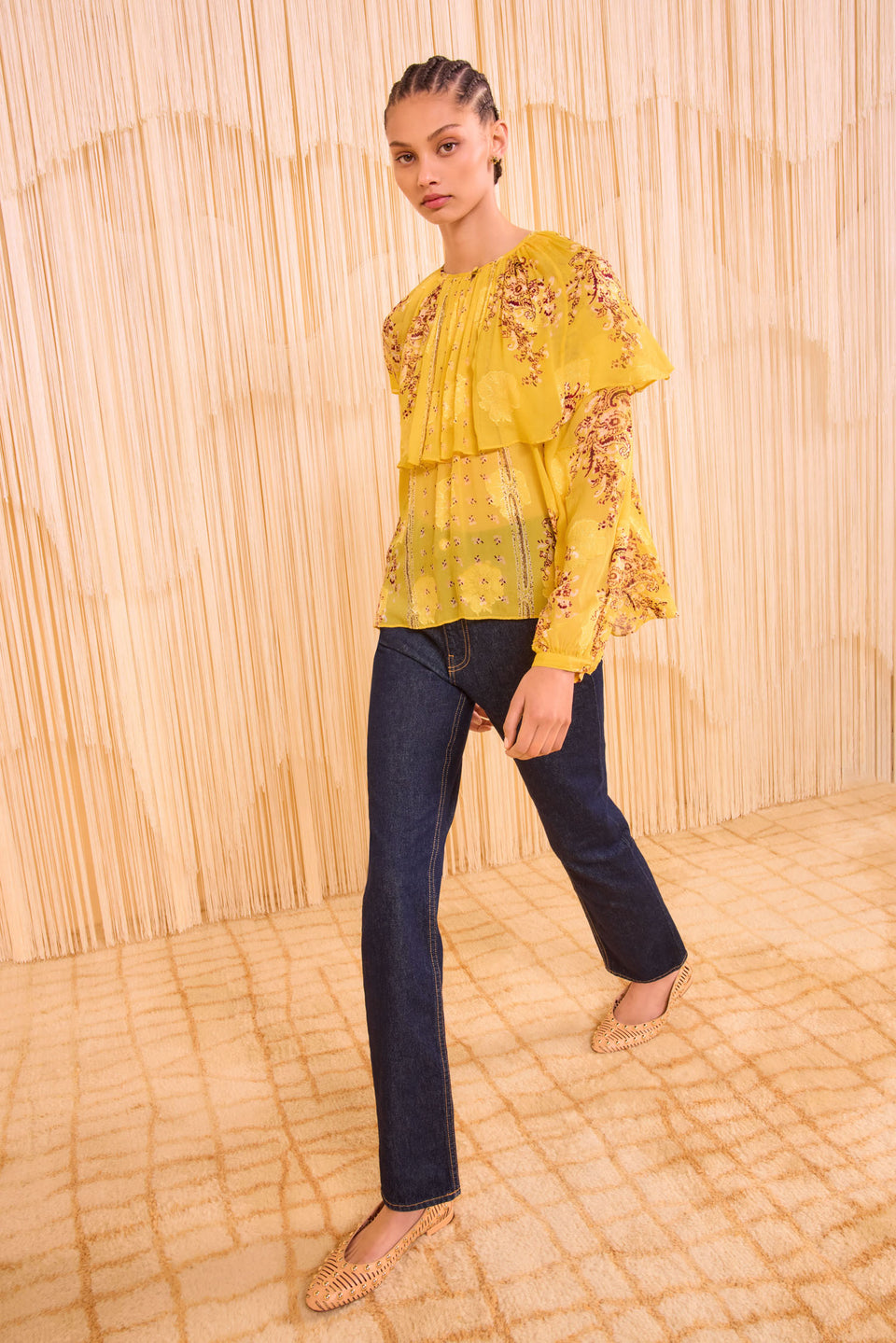Elissa Cape Layer Long Sleeve Blouse - Soleil