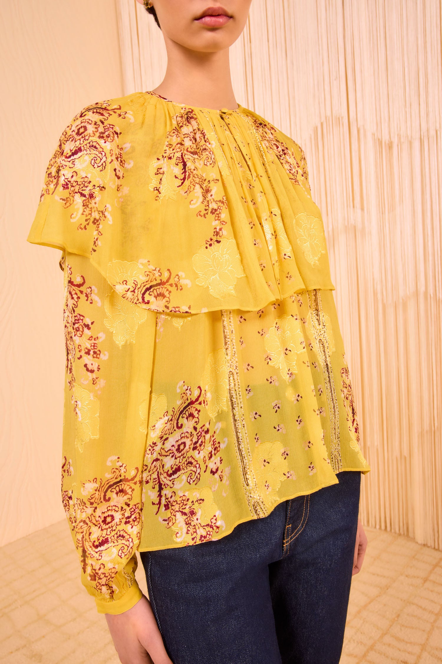 Elissa Cape Layer Long Sleeve Blouse - Soleil