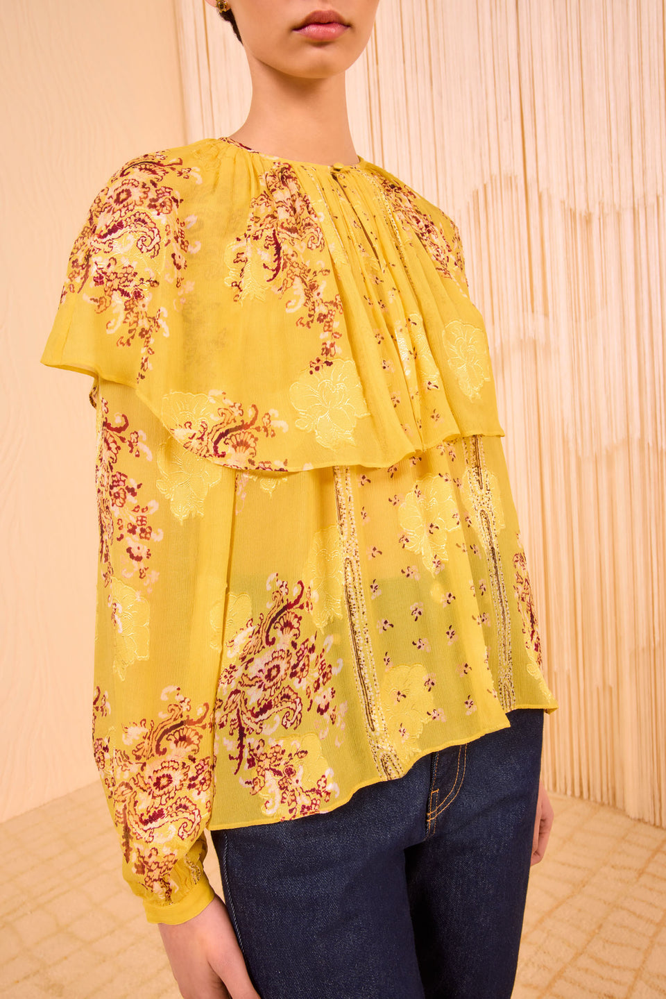 Elissa Cape Layer Long Sleeve Blouse - Soleil