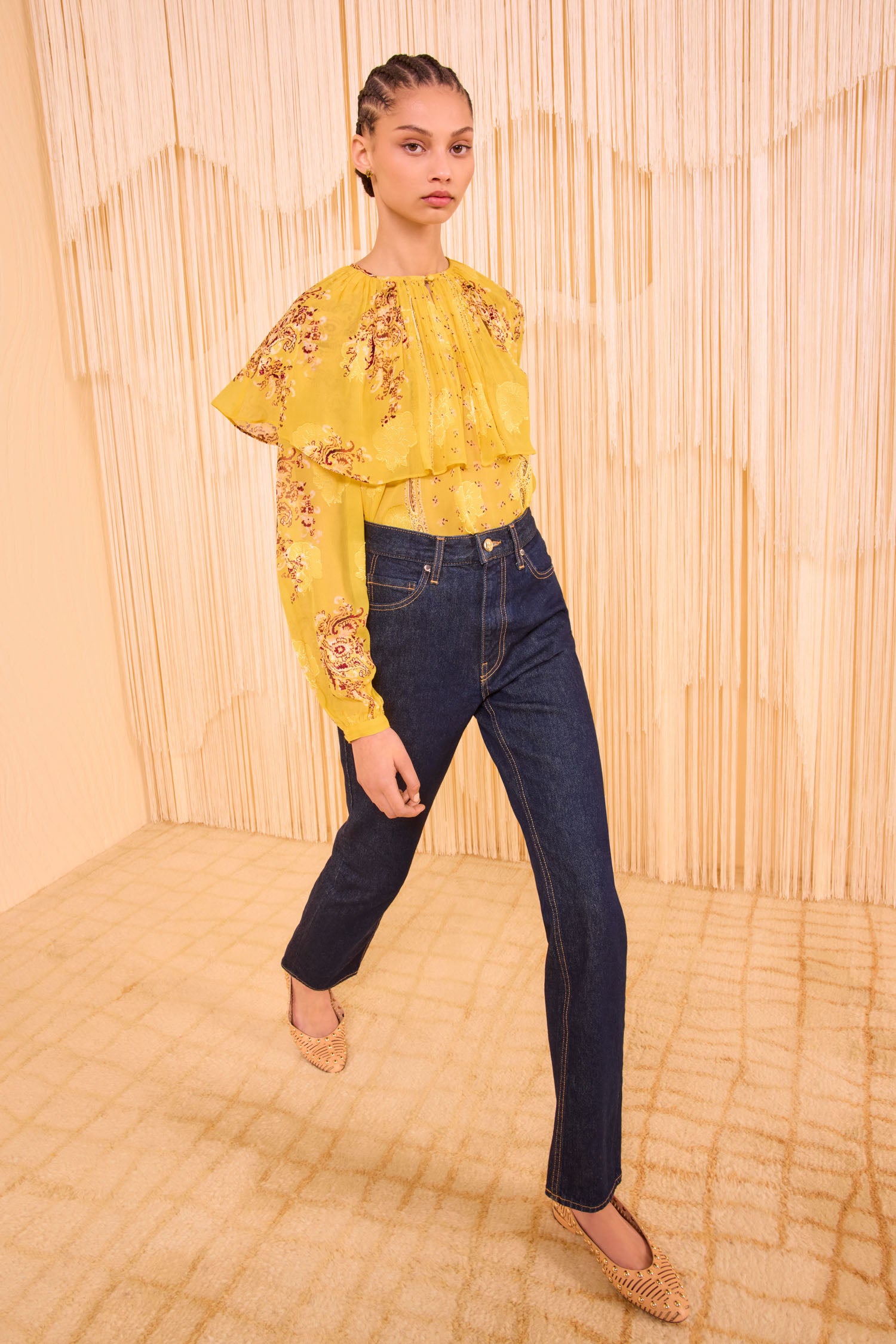 Elissa Cape Layer Long Sleeve Blouse - Soleil