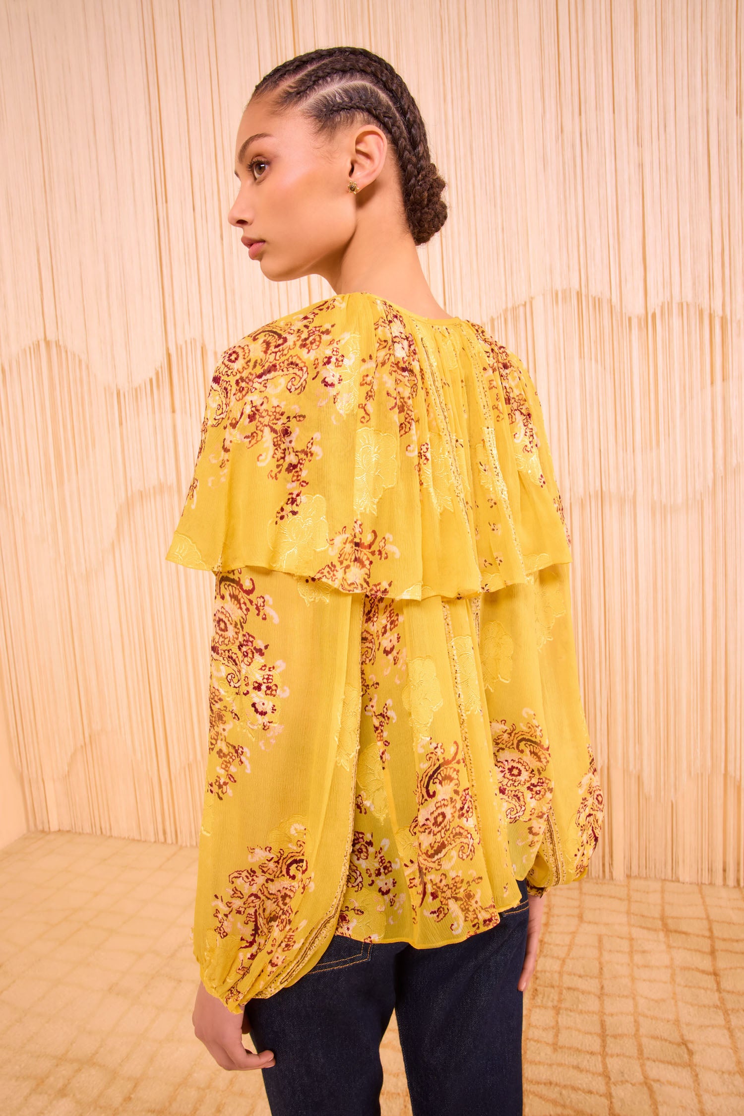 Elissa Cape Layer Long Sleeve Blouse - Soleil