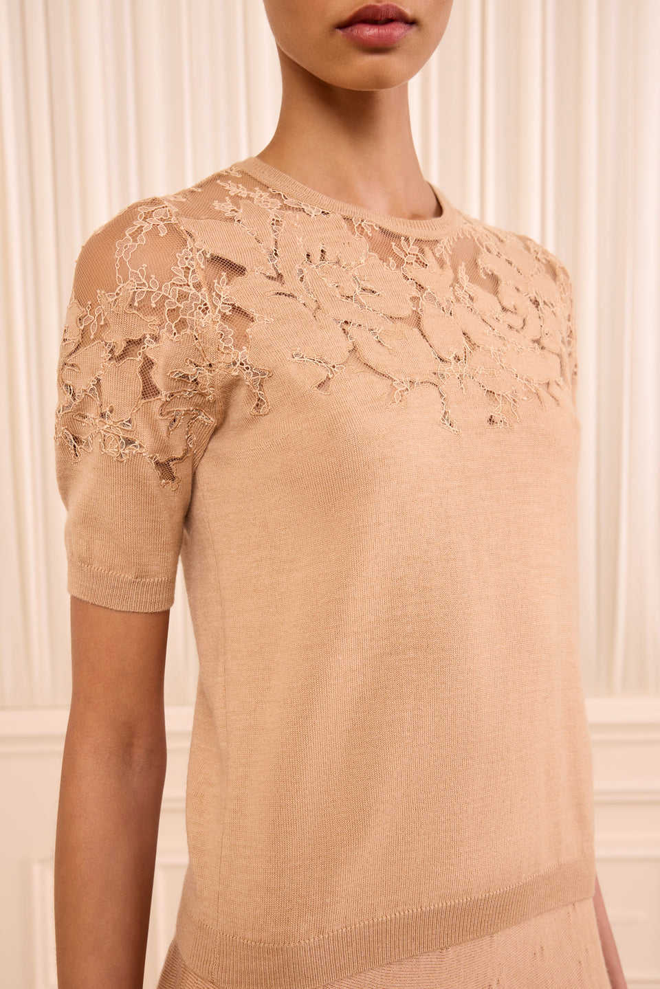 Ella Short Sleeve Lace Top - Almond