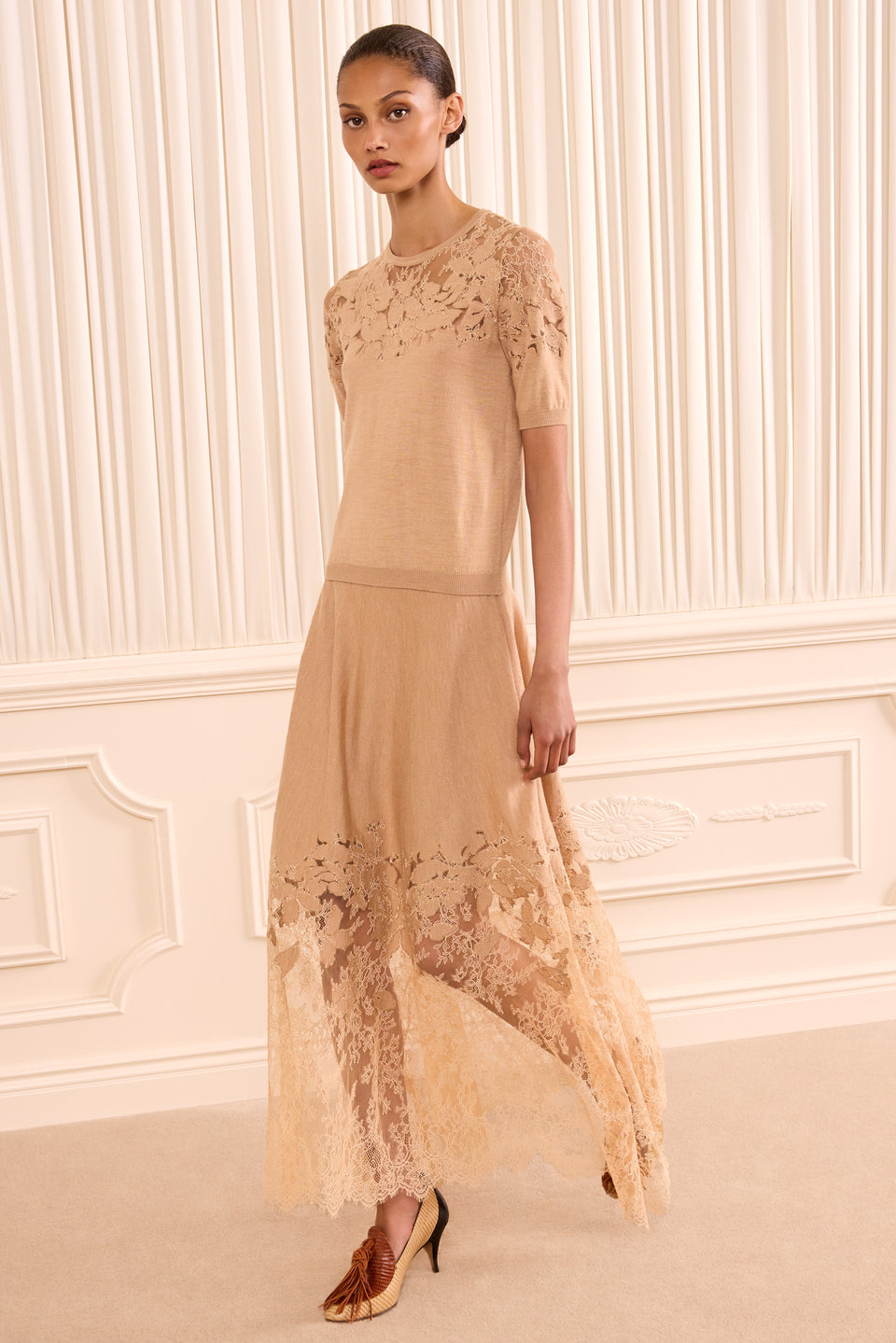 Ella Short Sleeve Lace Top - Almond