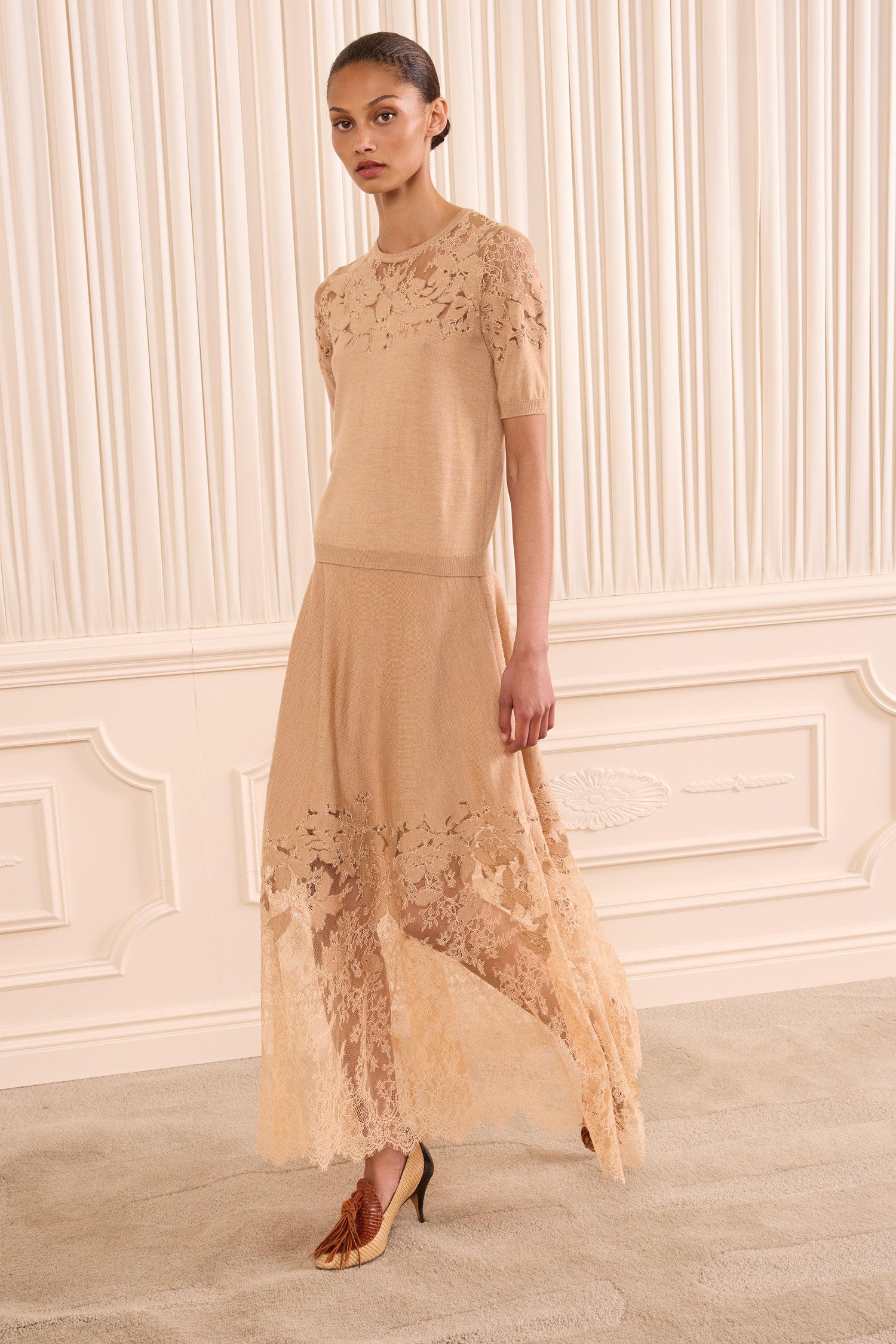 Ella Short Sleeve Lace Top - Almond