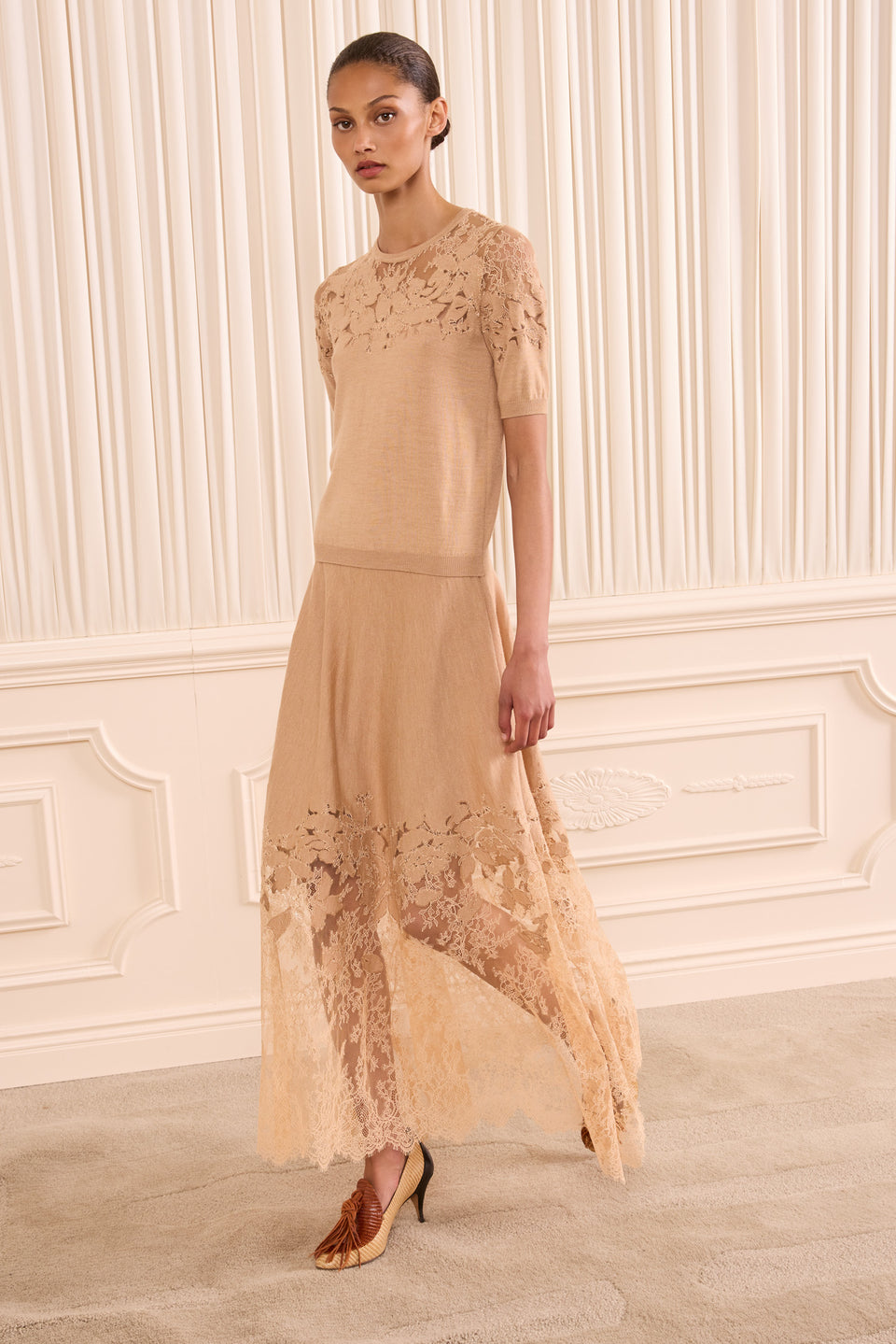 Ella Short Sleeve Lace Top - Almond
