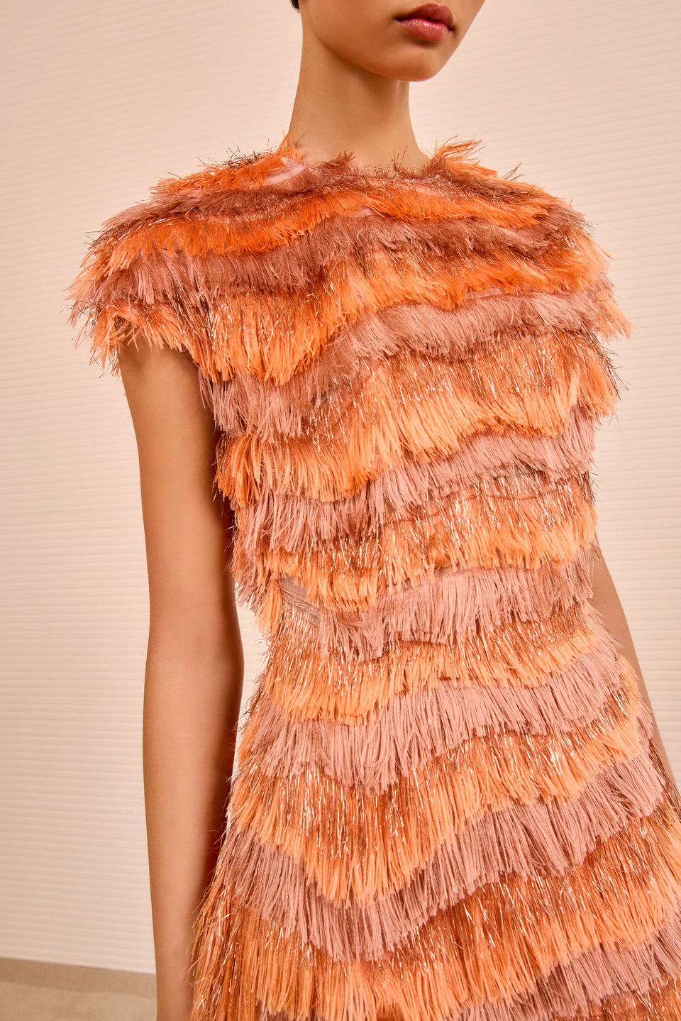 Elowyn Fringe Midi Dress - Coral