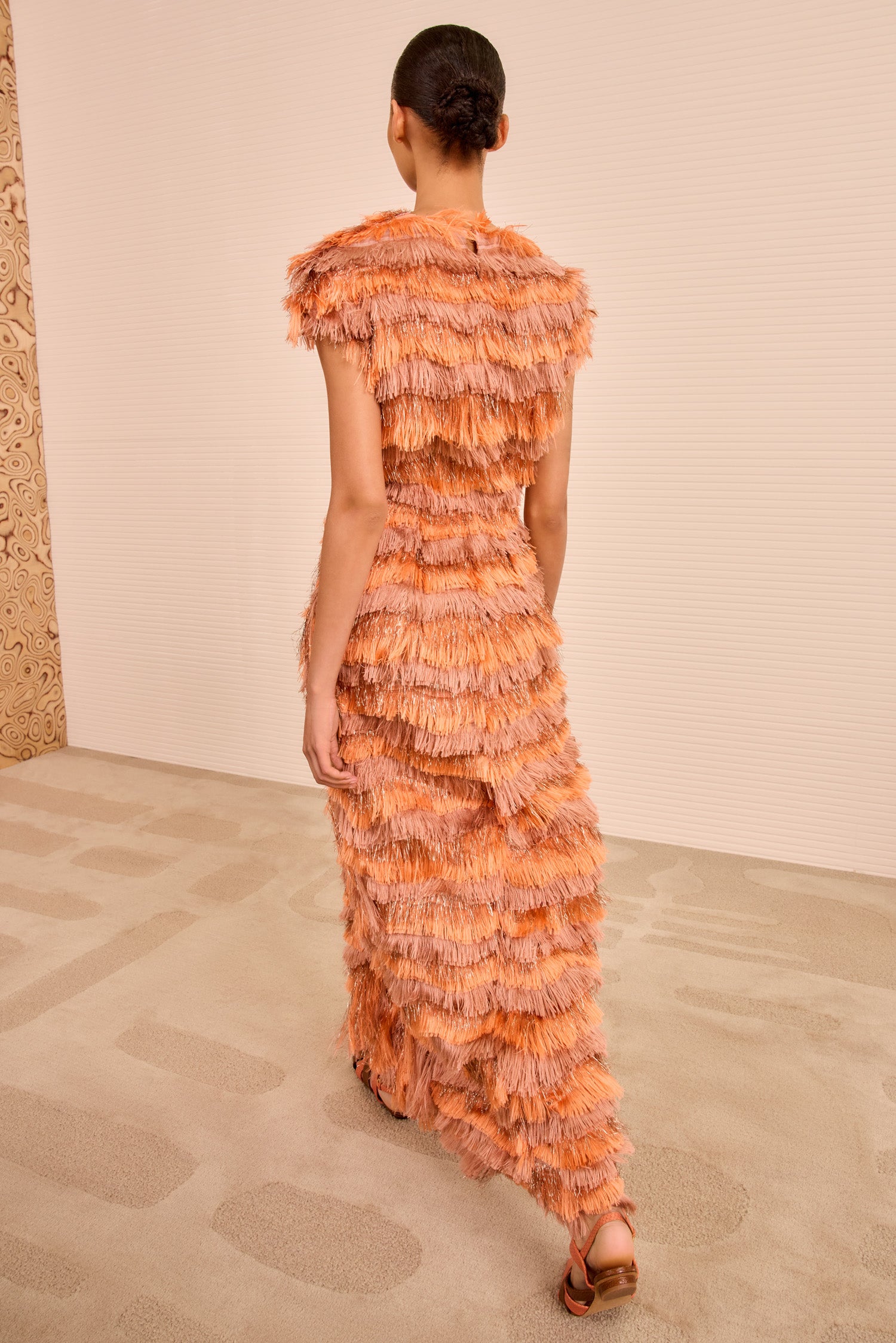 Elowyn Fringe Midi Dress - Coral