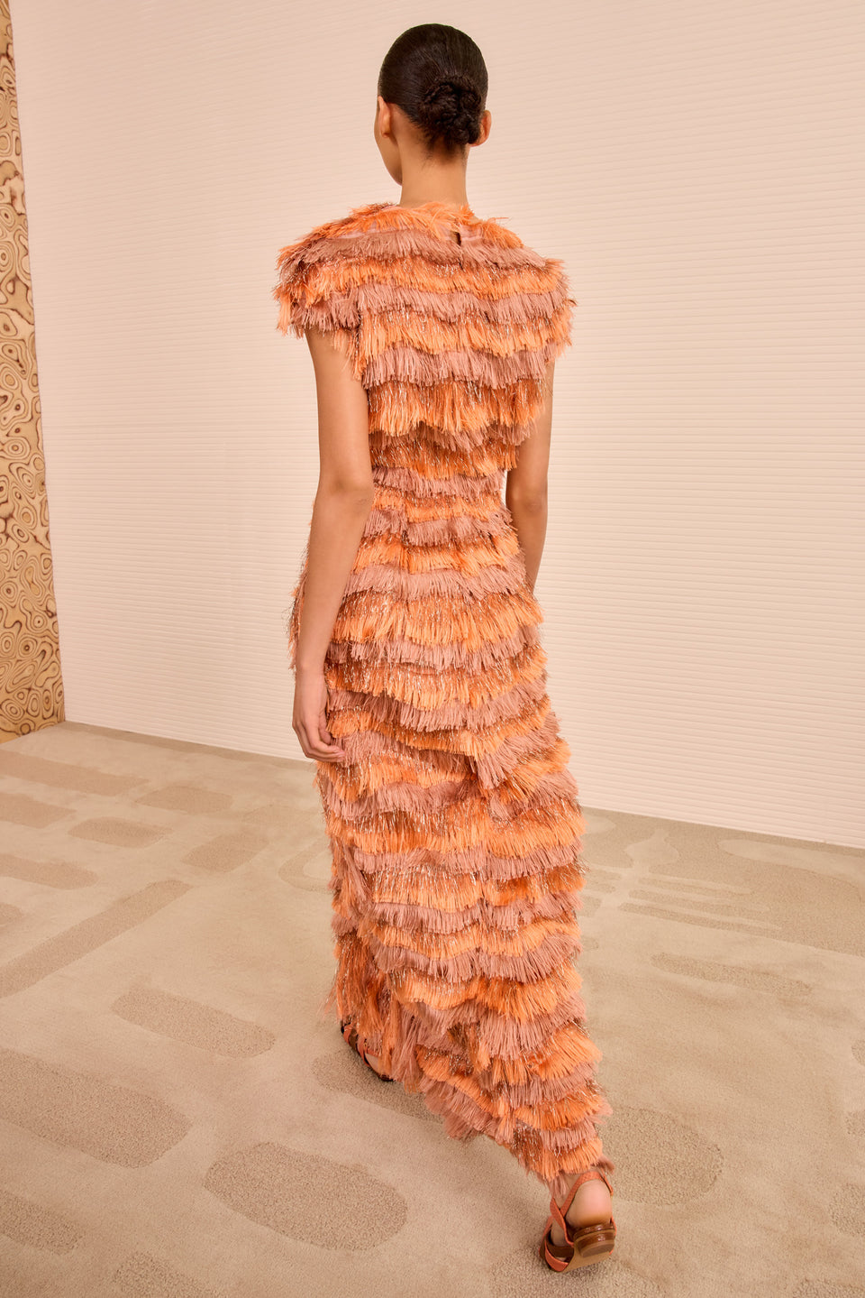 Elowyn Fringe Midi Dress - Coral