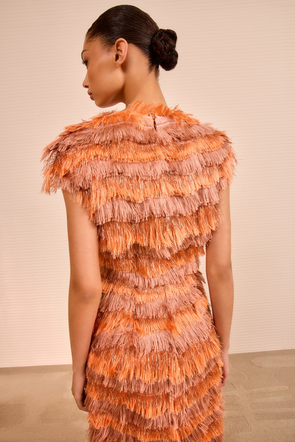 Elowyn Fringe Midi Dress - Coral