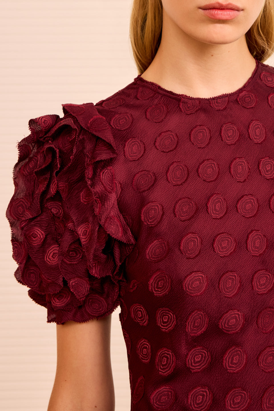 Elvia Ruffle Sleeve Midi Dress - Claret