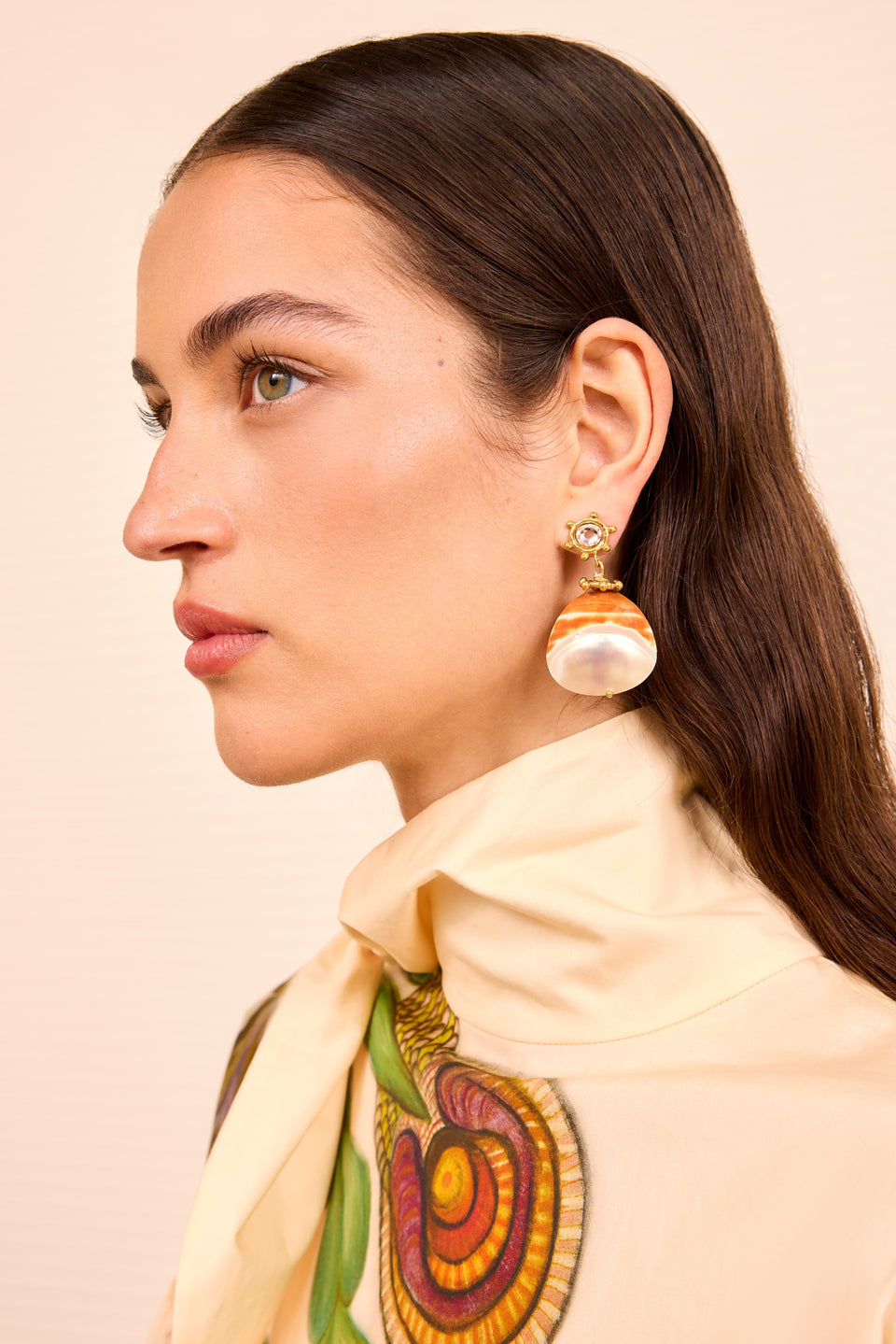 Embellished Shell Drop Earring - Pearlescent