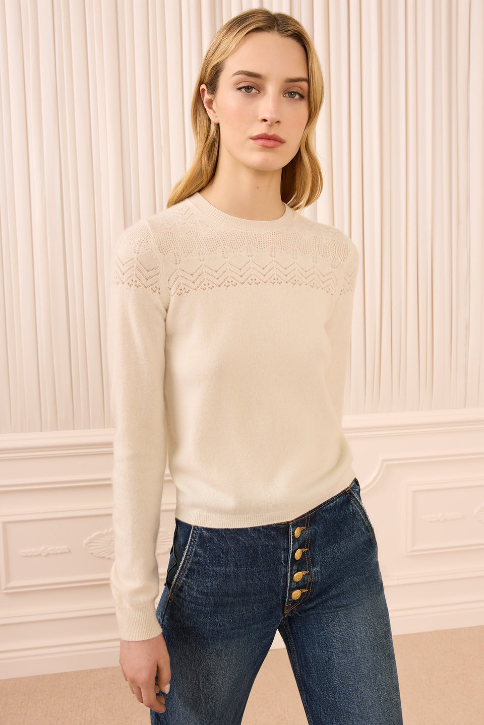 Emelie Long Sleeve Cashmere Top - Pearl