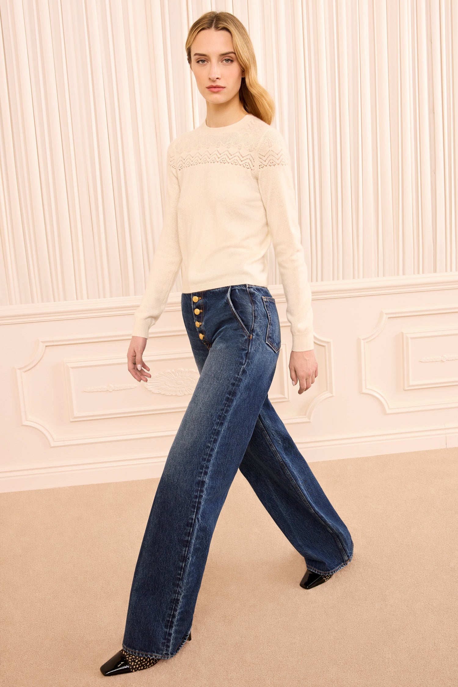 Emelie Long Sleeve Cashmere Top - Pearl