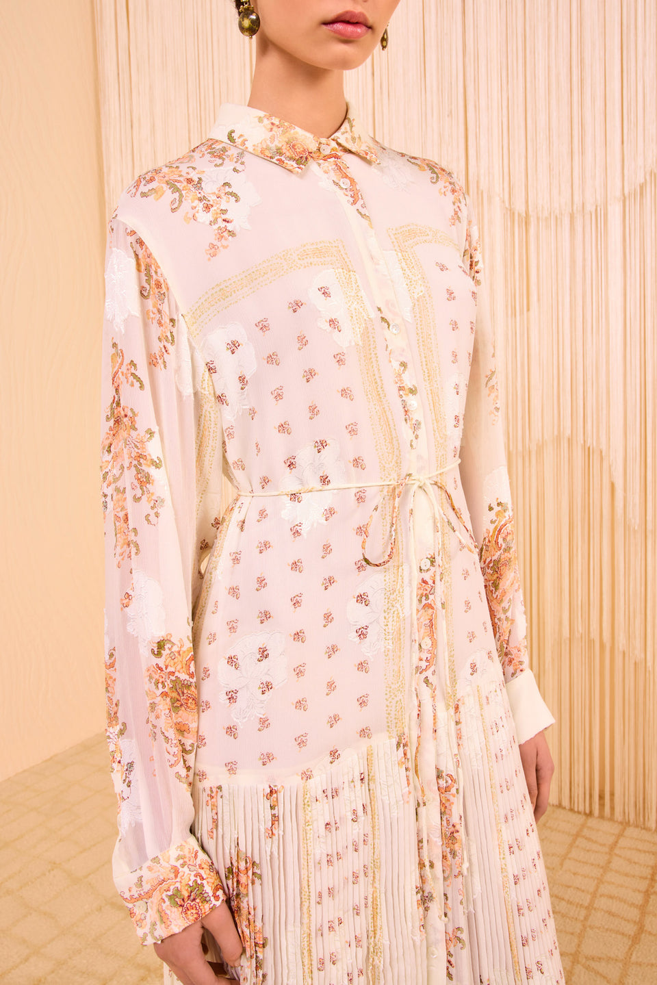 Emilie Drop Waist Long Sleeve Shirt Dres - Alabaster