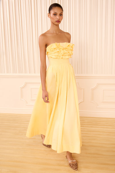 Lemonbalm Cotton Poplin Strapless Midi Dress - Front View, On Model | Ulla Johnson