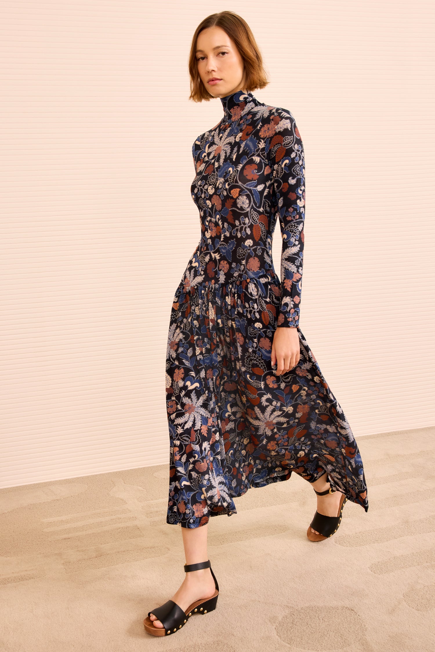 Fernanda Turtleneck Long Sleeve Dress - Moonlight Floral
