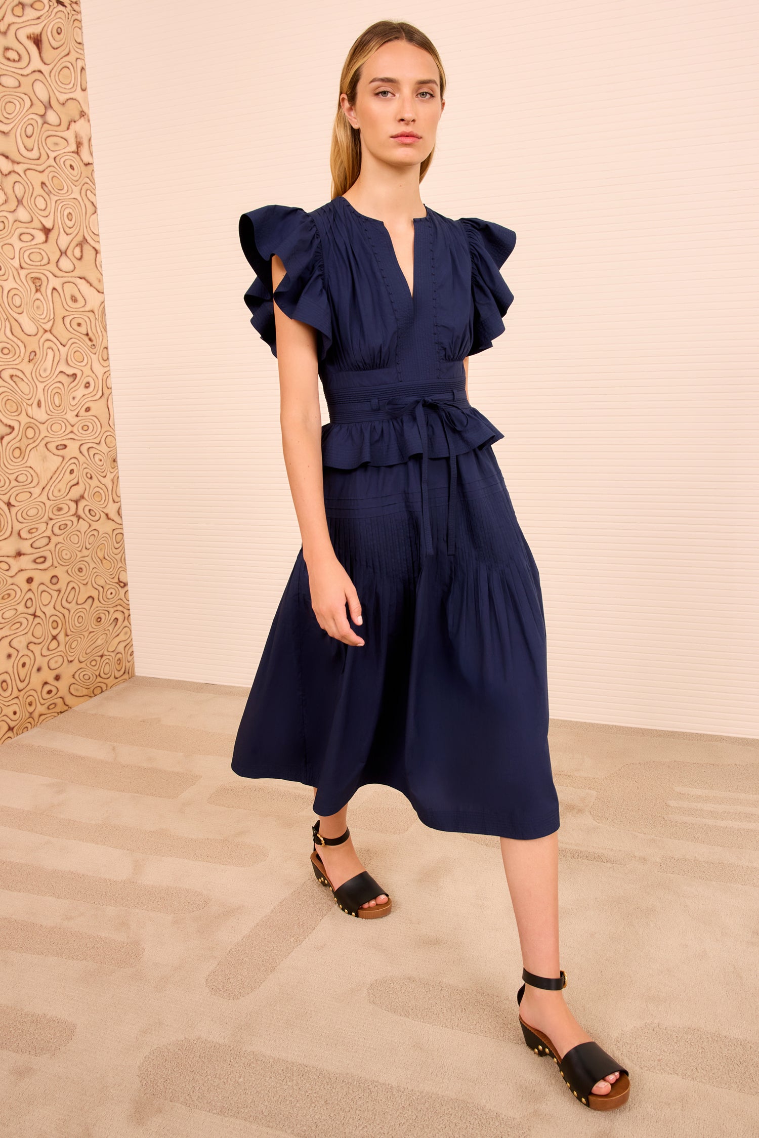 Florence Flutter Sleeve Midi Dress - Midnight