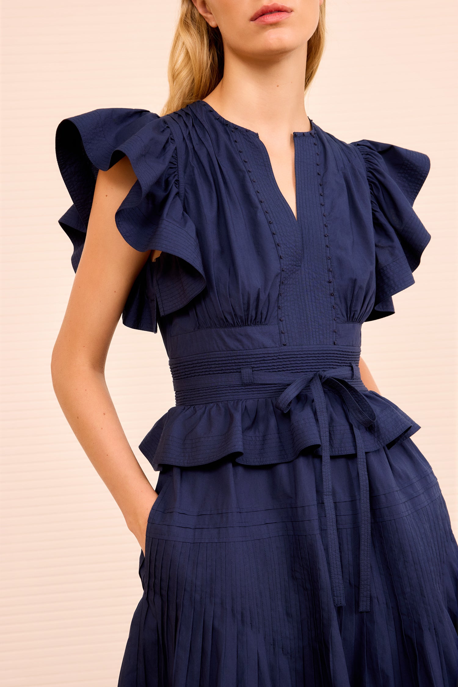 Florence Flutter Sleeve Midi Dress - Midnight