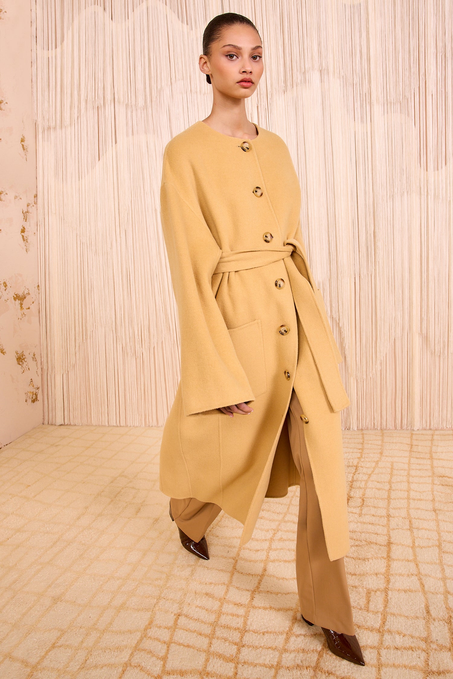 Lotus Double-Faced Wool Oversized Coat, Belted Front View - Luxury Designer | Ulla Johnson