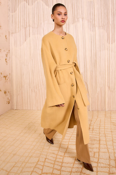 Lotus Double-Faced Wool Oversized Coat, Belted Front View - Luxury Designer | Ulla Johnson
