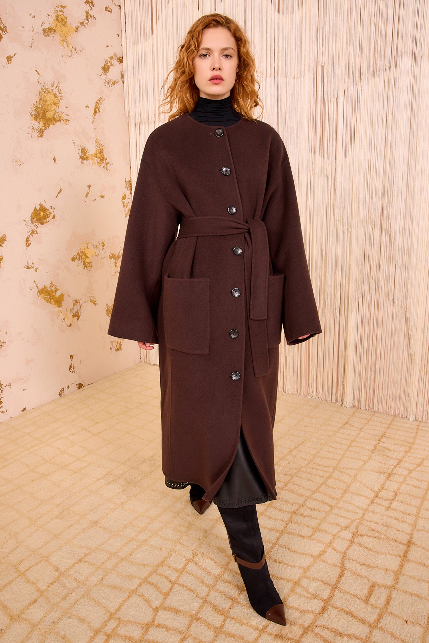 Fernanda Double Faced Wool Oversized Coat - Sable