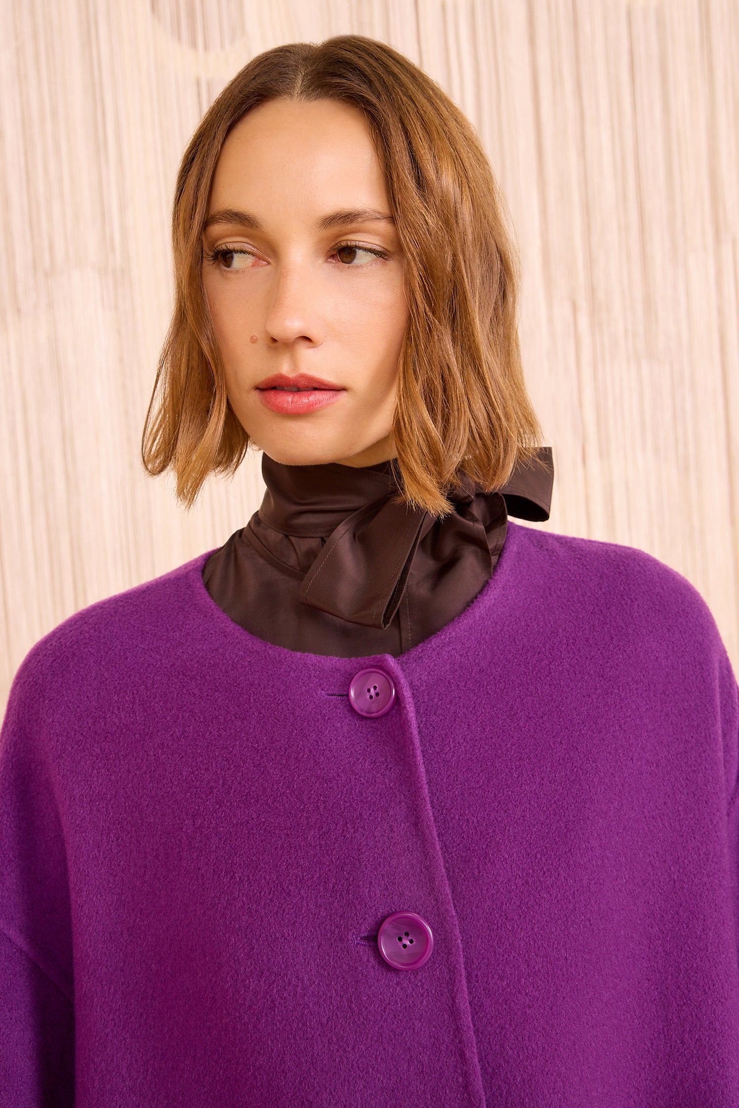 Thistle Double-Faced Wool Coat - Button & Neckline Close-Up Detail | Ulla Johnson