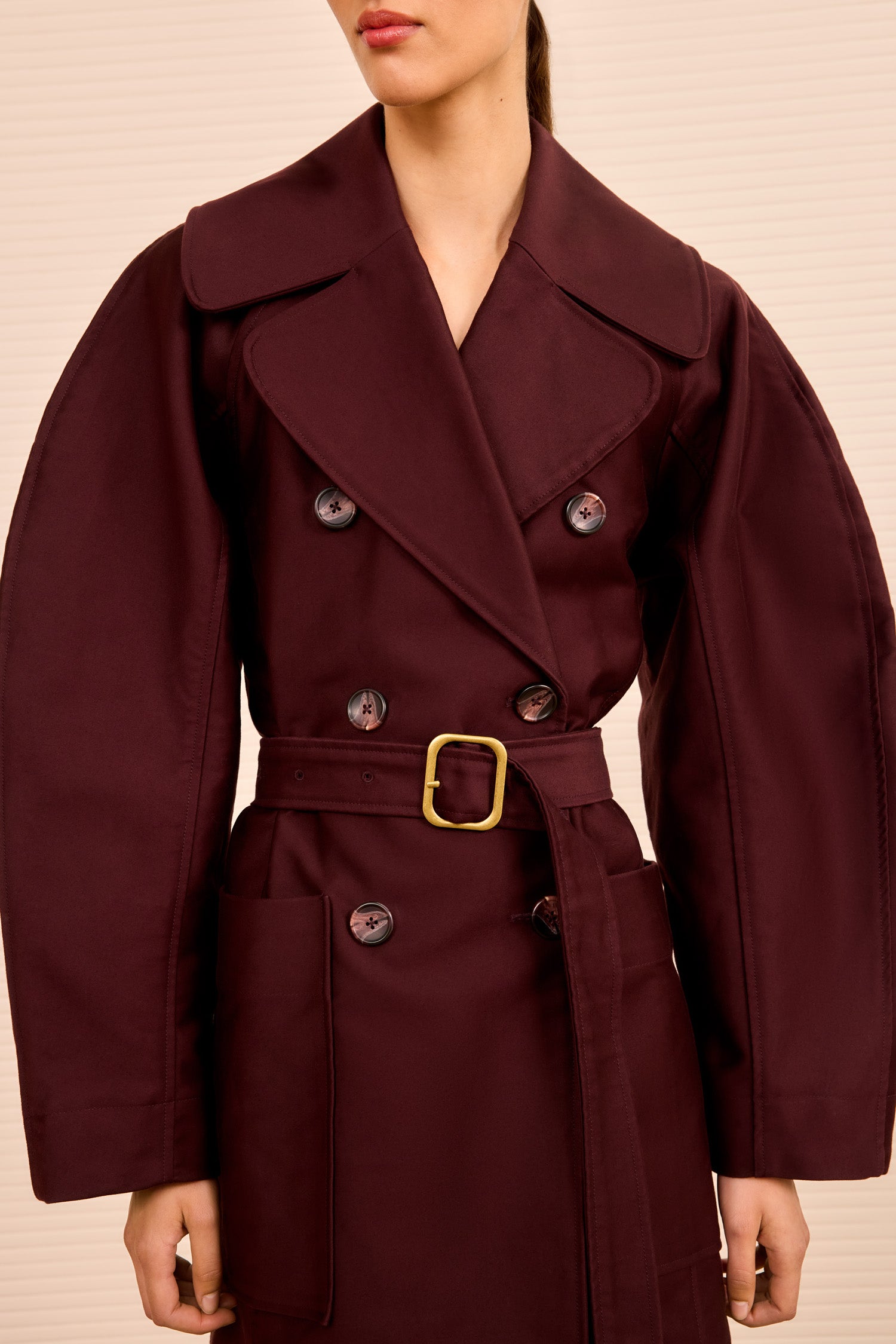 Fleur Belted Trench Coat - Claret