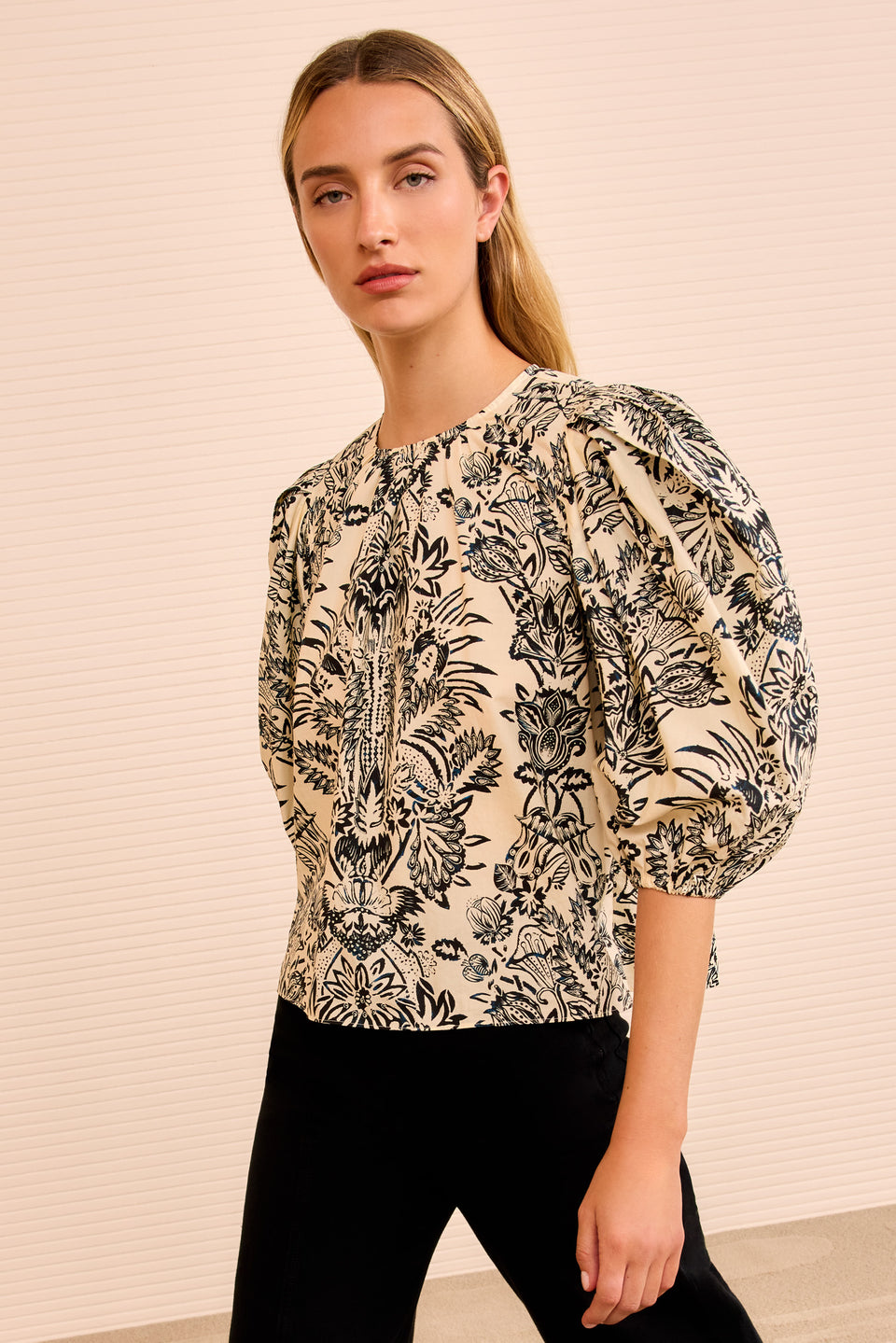 Frantiska Puff Sleeve Top - Ivory Flora