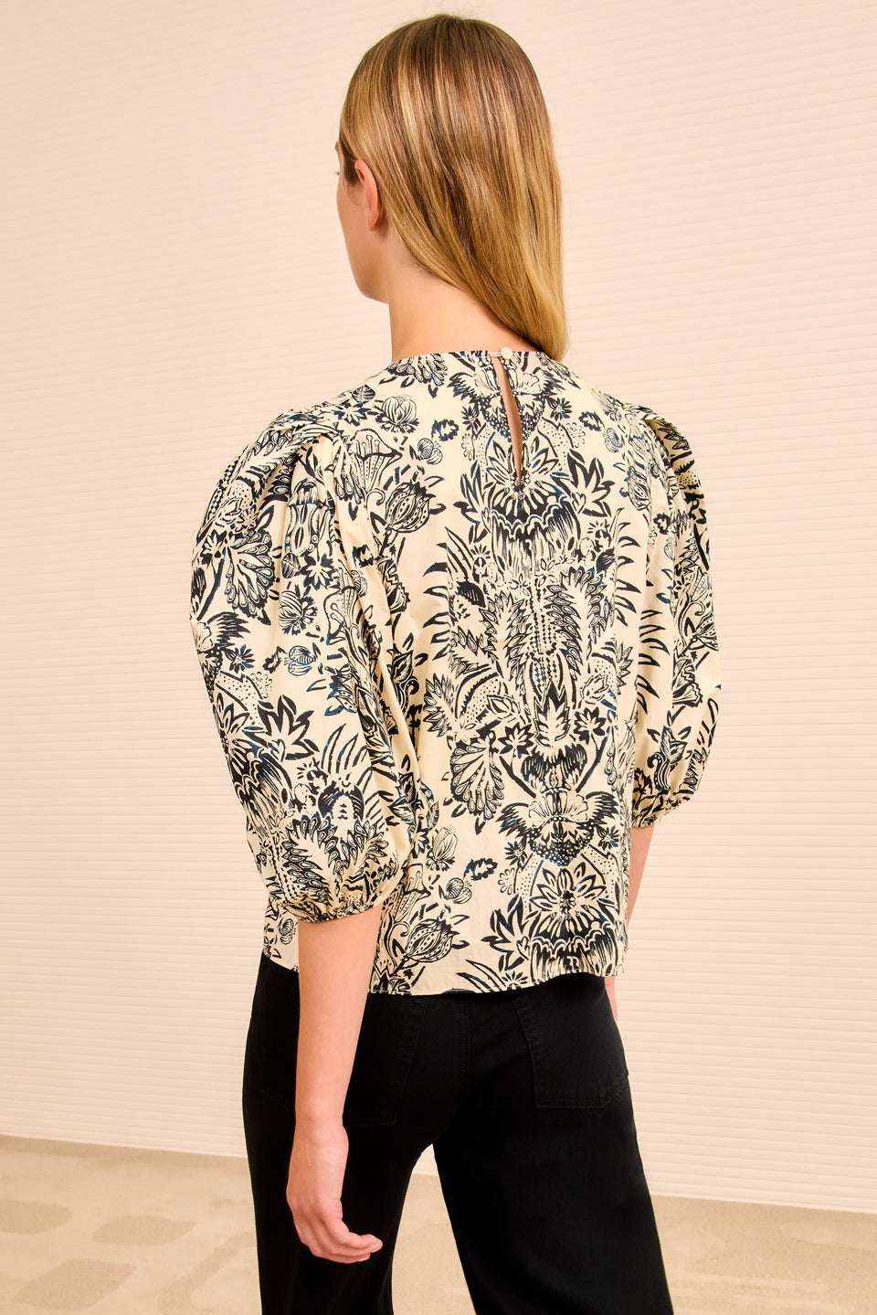 Frantiska Puff Sleeve Top - Ivory Flora