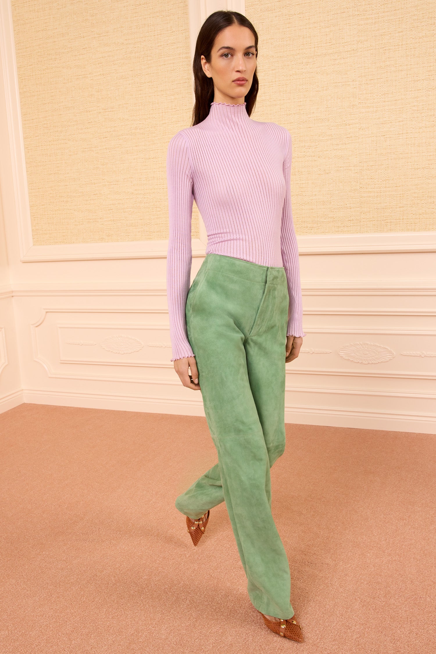 Freja Suede Pant - Aventurine Green Suede Tapered Pant - Ulla Johnson