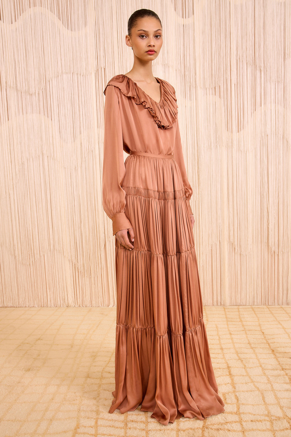 Gaelle Silk High Waist Maxi Skirt - Desert Rose
