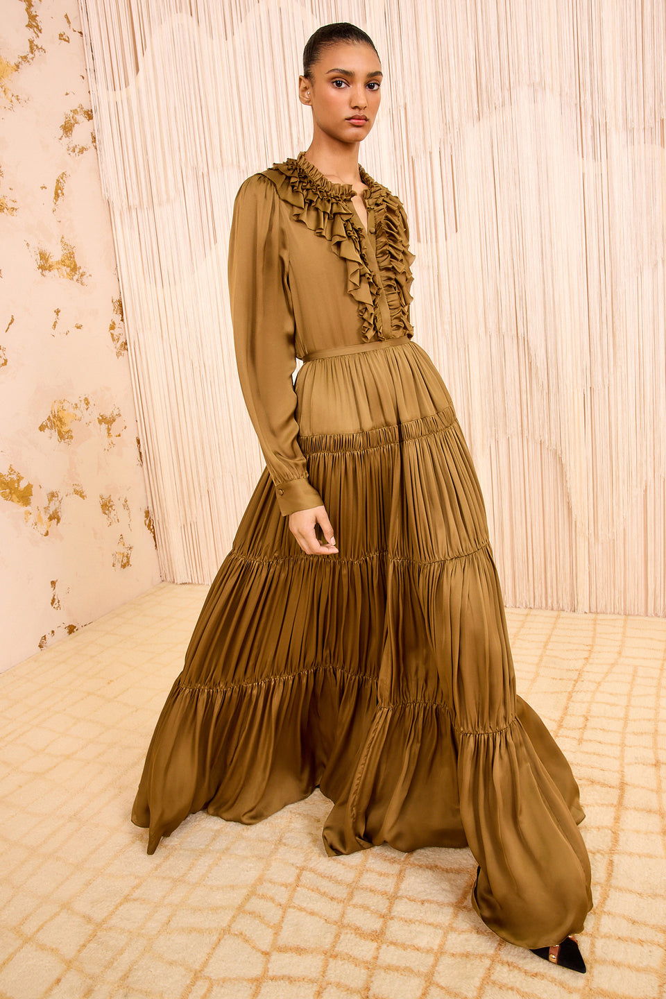 Gaelle Silk High Waist Maxi Skirt - Willow