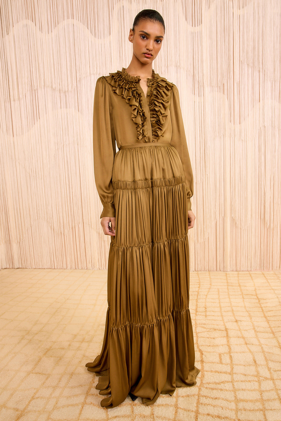 Gaelle Silk High Waist Maxi Skirt - Willow