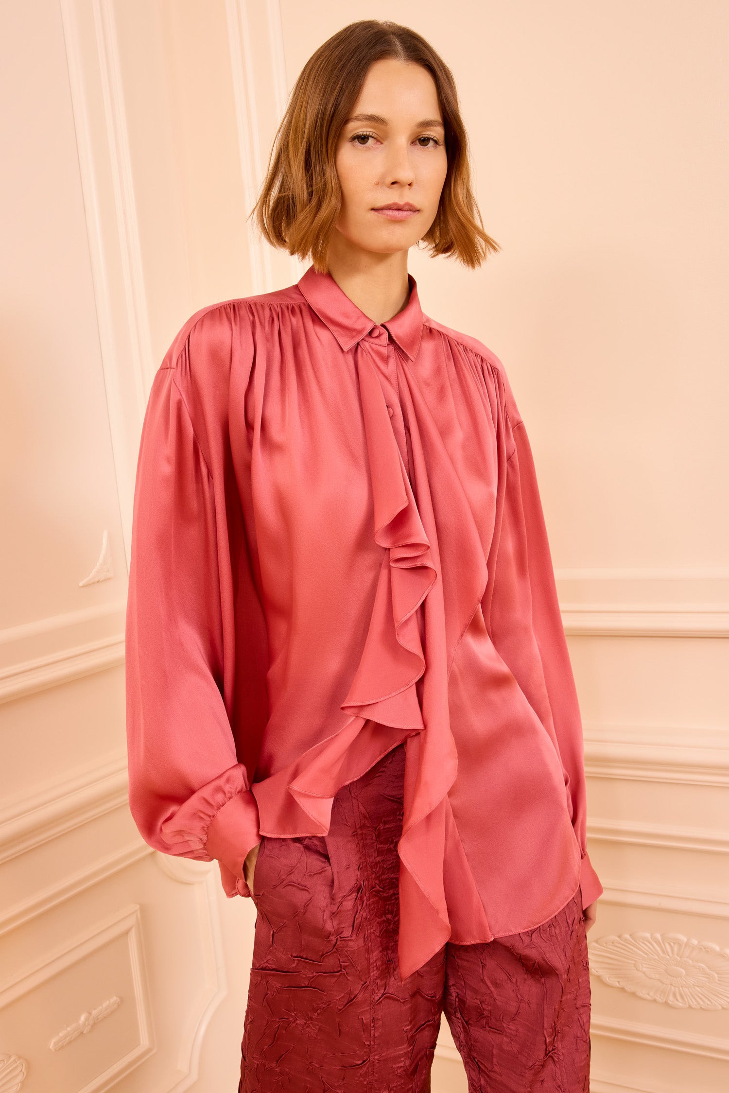 Gesture Silk Blouse - Rosewood - Ulla Johnson