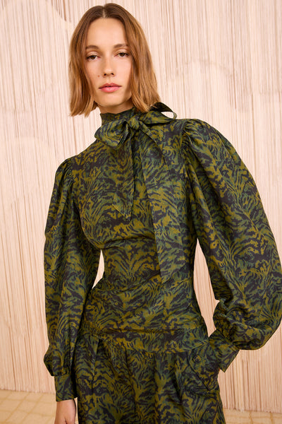 Giorgia Silk Neck Tie Blouse - Desert Jasper