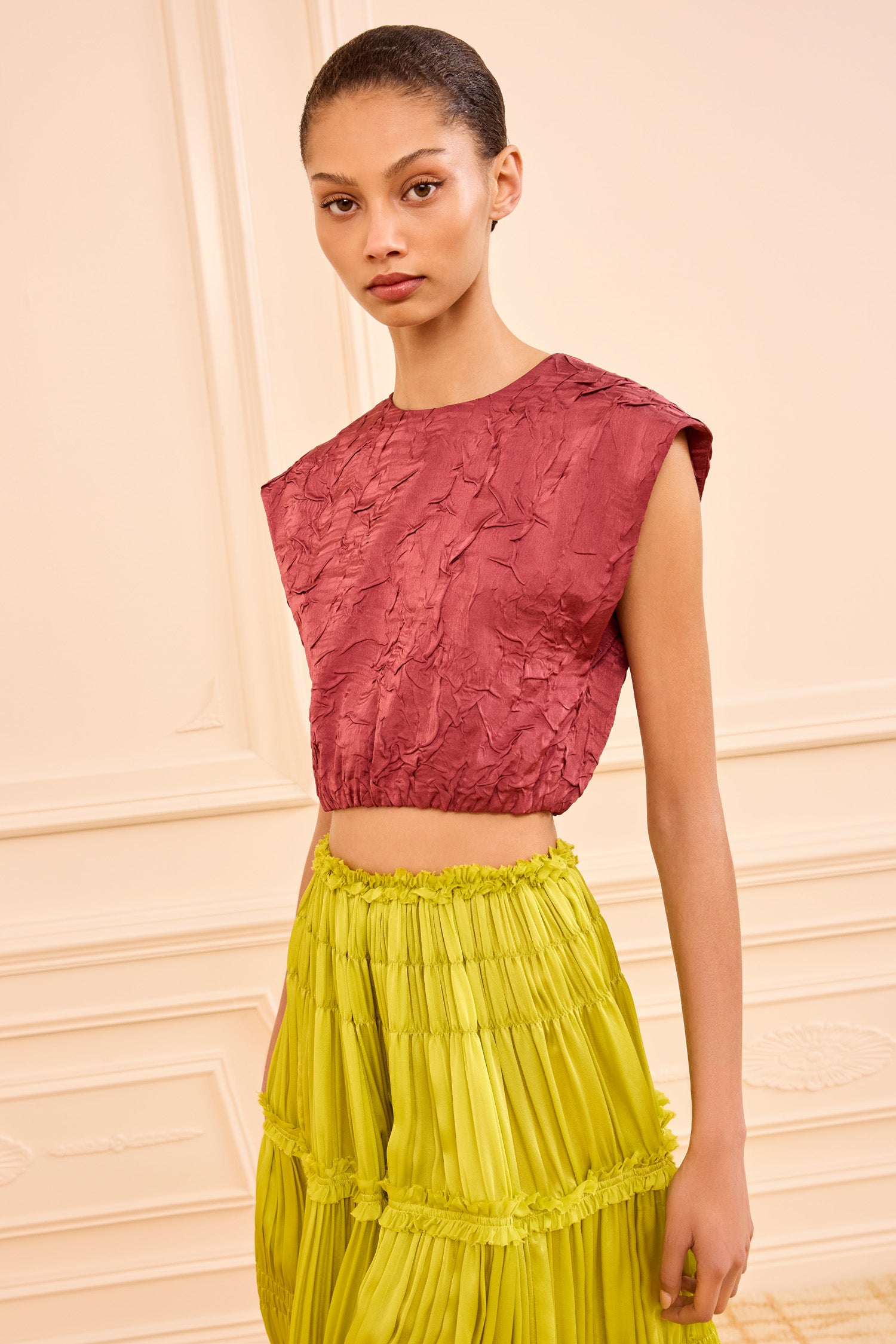 Gisella Satin Crop Top - Fig