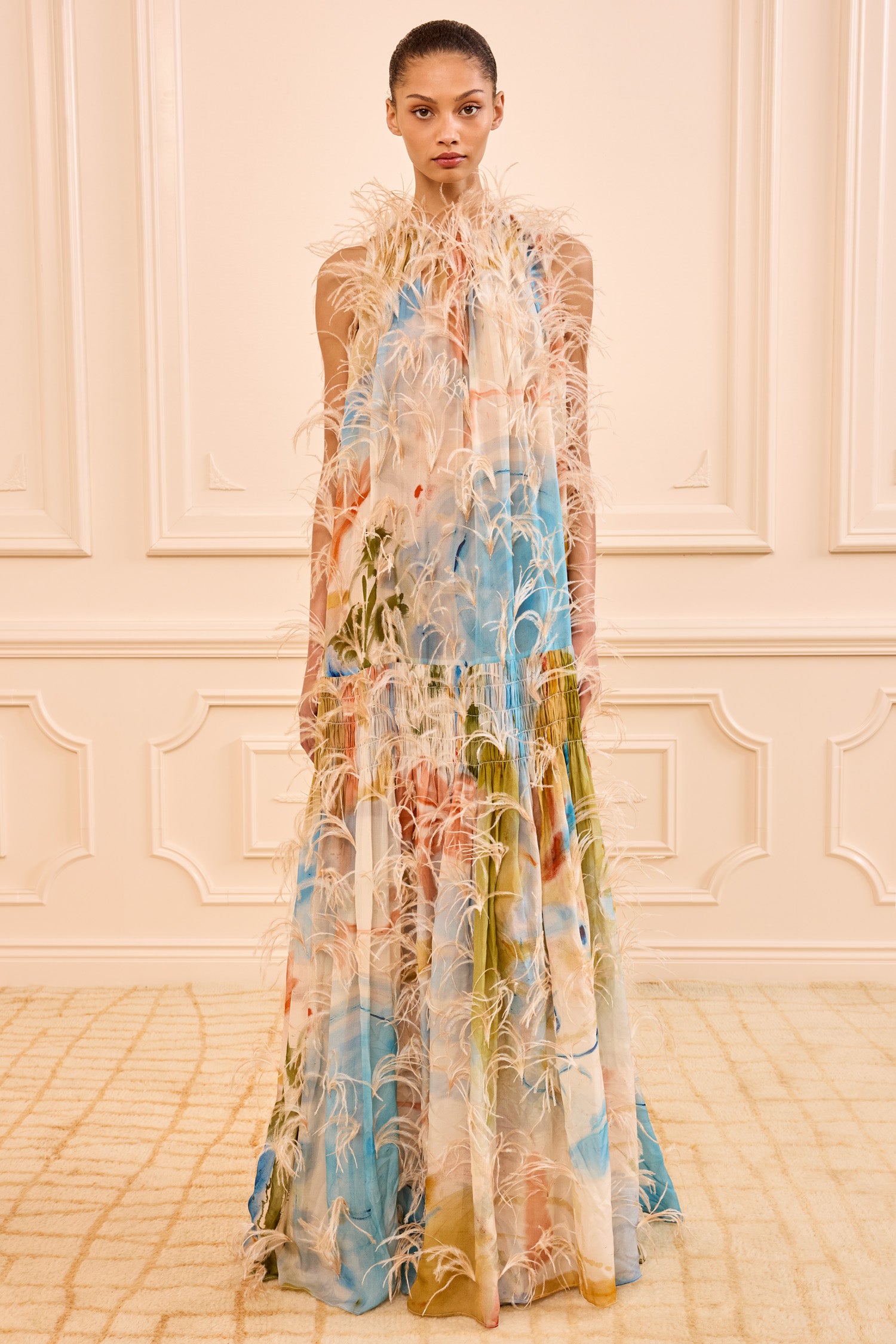 Gossamer Gown with Feather Embroidery - Western Dream