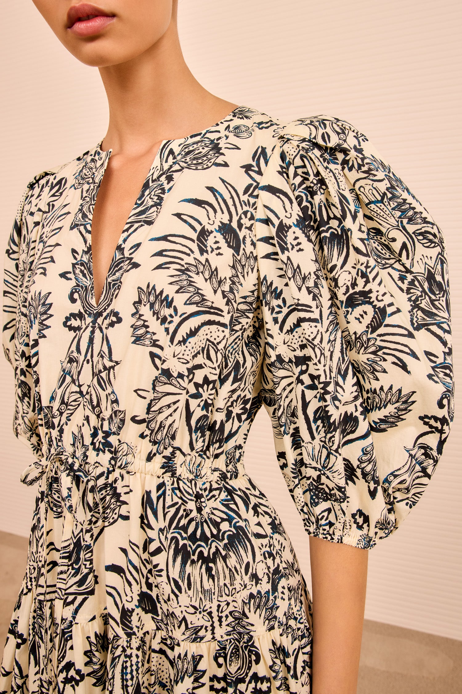 Harriet Puff Sleeve Midi Dress - Ivory Flora