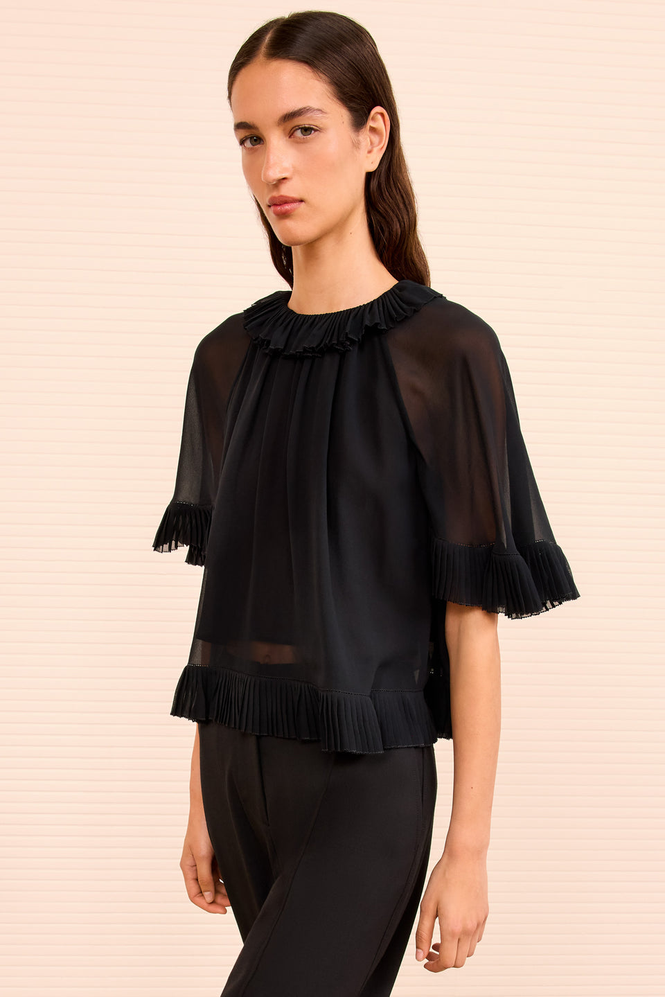 Helaine Flowy Short Sleeve Top - Noir