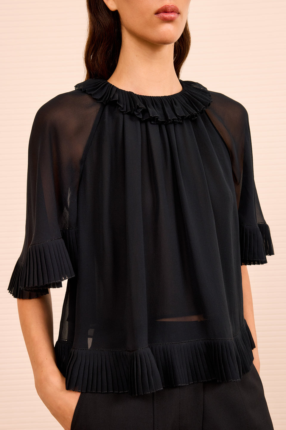 Helaine Flowy Short Sleeve Top - Noir