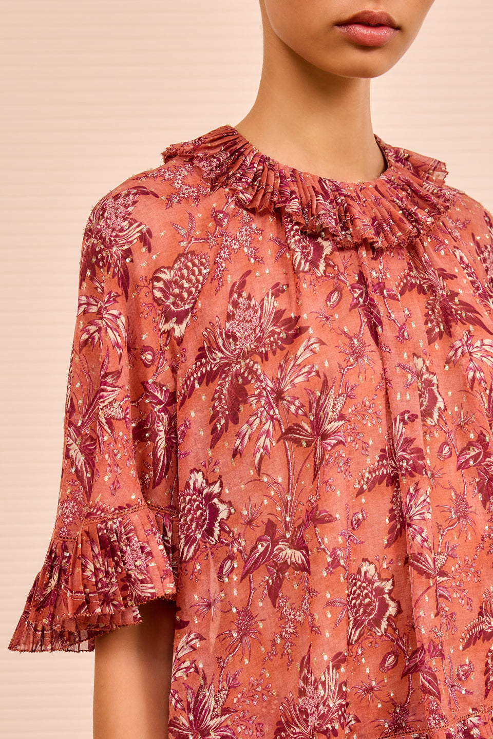 Helaine Flowy Short Sleeve Top - Oleander