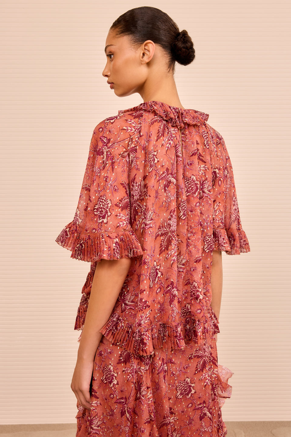 Helaine Flowy Short Sleeve Top - Oleander